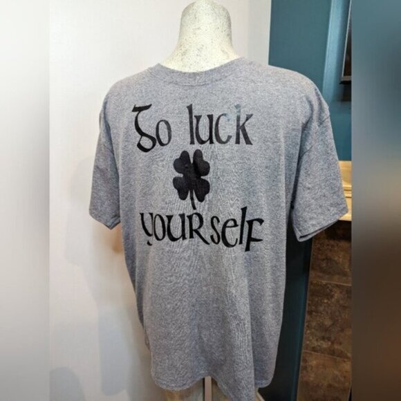 Go Luck Yourself gray t shirt custom made. New- size L - Picture 4 of 9
